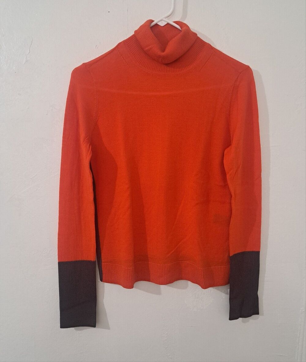 Rag And Bone Women Small sweater Turtleneck Merino Wool Rust orange lightweight